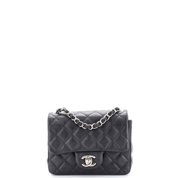 Chanel Square Classic Single Flap Bag Quilted Caviar Mini