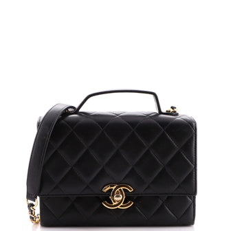Chanel Golden Plate Top Handle Flap Bag Quilted Lambskin Mini