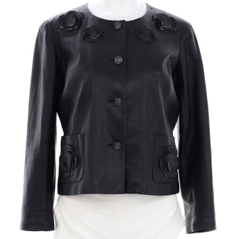 Chanel Women's Paris-Shanghai Camellia Collarless Jacket Leather