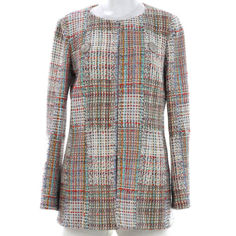 Chanel Women's Paris-Cuba Collarless Zip Up Long Jacket Tweed
