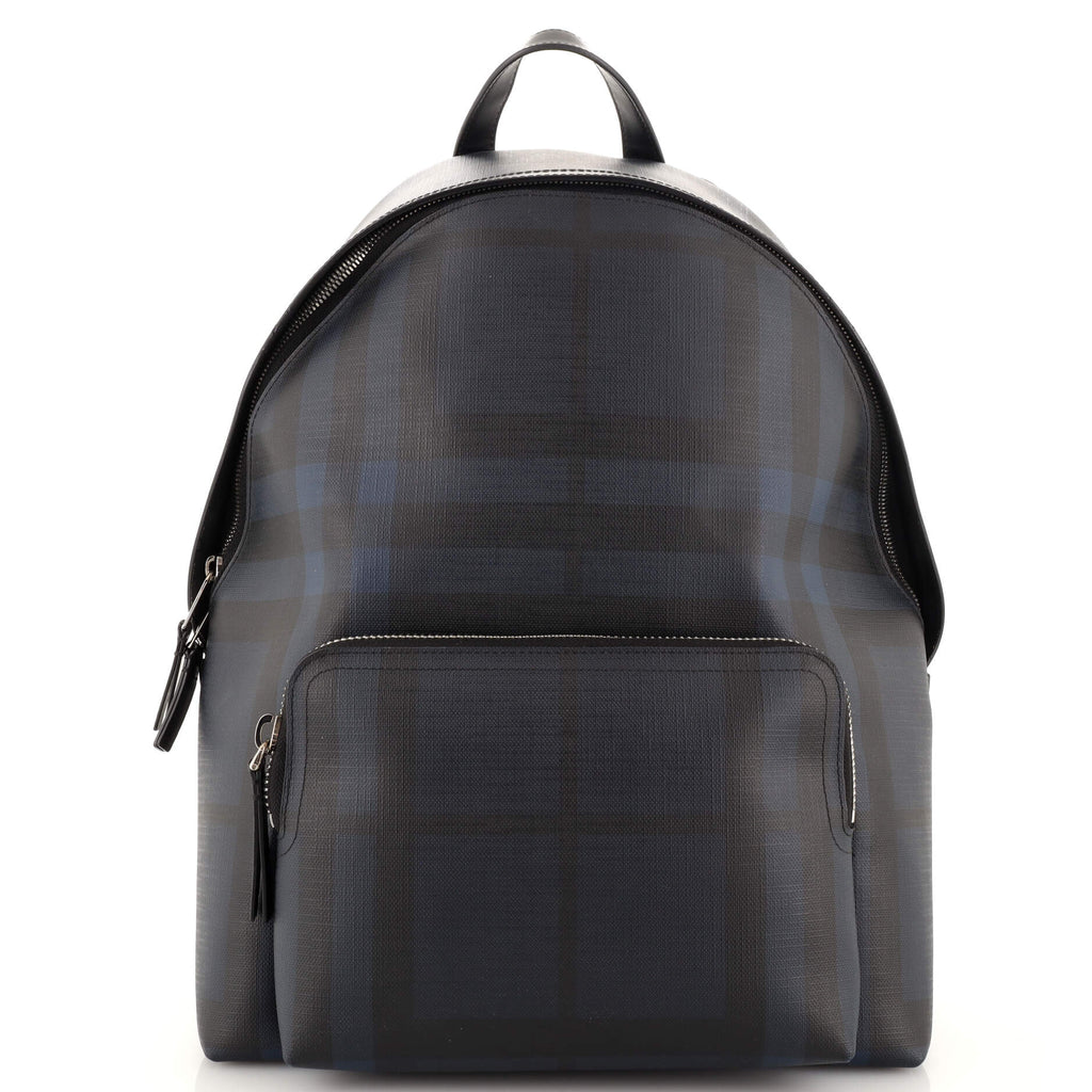 burberry leather trim london check backpack Burberry Abbeydale Backpack London Check Coated Canvas Medium Blue 2052011