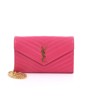 Saint Laurent Classic Monogram Chain Wallet Matelasse Pink 2052101