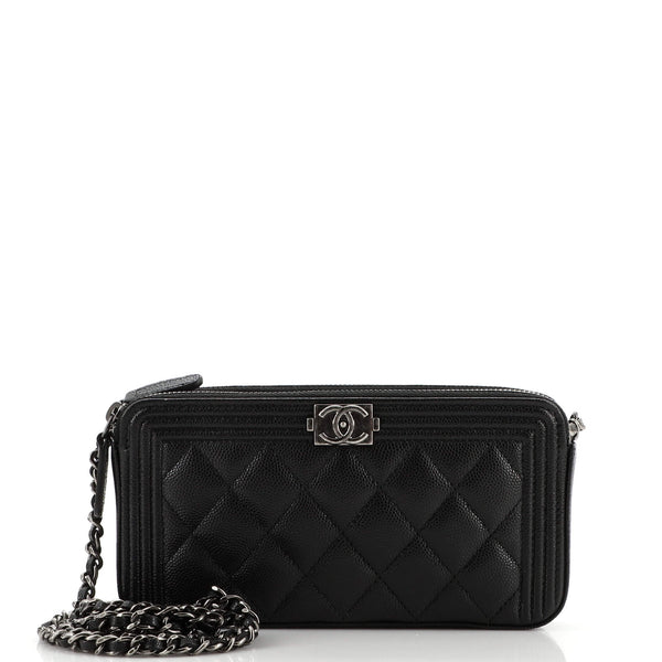 Chanel Boy Double Zip Clutch with Chain Quilted Caviar Black 2052413