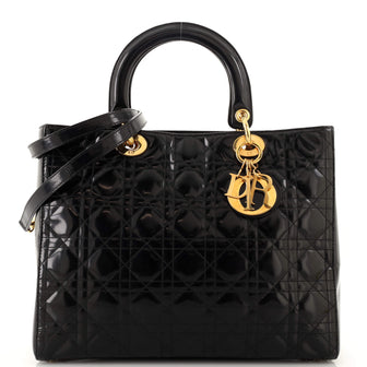 Christian Dior Lady Dior Bag Cannage Quilt Patent Large