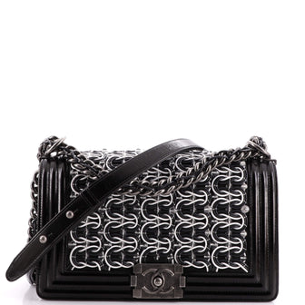 Chanel Boy Flap Bag Woven PVC with Lambskin Old Medium