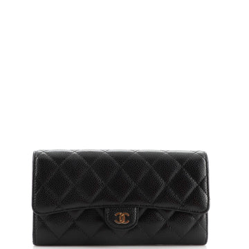 Chanel CC Gusset Classic Flap Wallet Quilted Caviar Long
