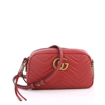 Gucci Marmont Shoulder Bag Matelasse Leather Small Red 2053101