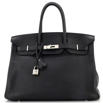 Hermes Birkin Handbag Black Clemence with Palladium Hardware 35