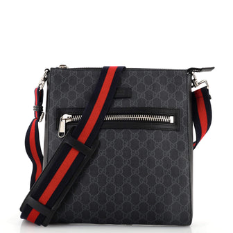 Gucci Web Strap Front Zip Messenger Bag GG Coated Canvas Medium