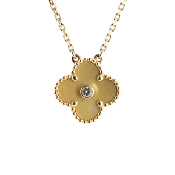 Van Cleef & Arpels Vintage Alhambra Pendant Necklace 18K Yellow Gold and Gold Mother of Pearl with Diamond