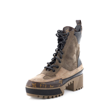 Louis Vuitton Women's Laureate Platform Desert Boots Suede with Monogram Canvas