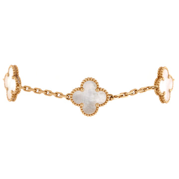 Van Cleef & Arpels Vintage Alhambra 5 Motifs Bracelet 18K Yellow Gold and Mother of Pearl