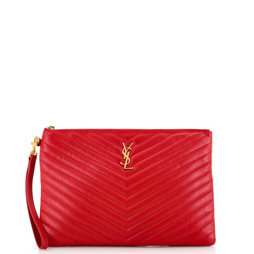Saint Laurent Classic Monogram Wristlet Pouch Matelasse Chevron Leather Medium