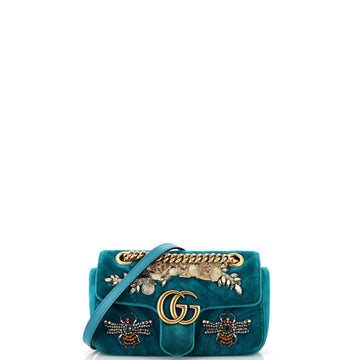 Gucci GG Marmont Flap Bag Embellished Matelasse Velvet Mini