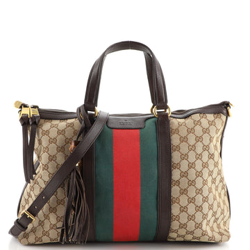 Gucci Rania Convertible Top Handle Bag (Outlet) Web GG Canvas Medium