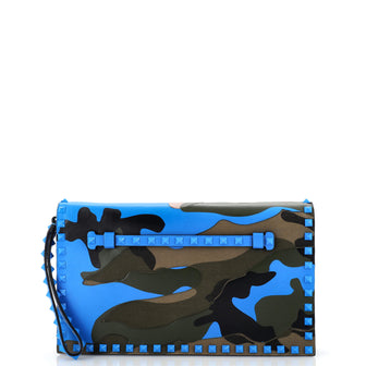 Valentino Garavani Rockstud Flap Clutch Camo Leather and Canvas