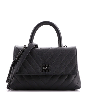 Chanel So Black Coco Top Handle Bag Chevron Caviar Mini