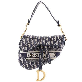 Christian Dior Saddle Handbag Logo Embroidered Oblique Canvas Medium