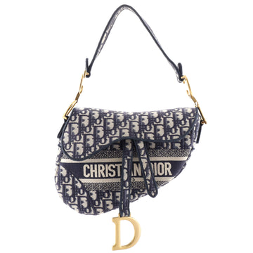 Christian Dior Saddle Handbag Logo Embroidered Oblique Canvas Medium