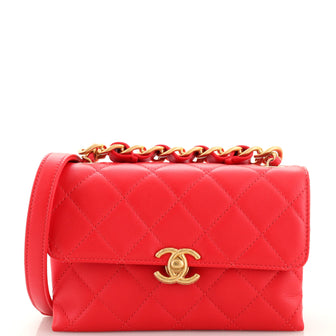 Chanel Chain Bar Top Handle Flap Bag Quilted Calfskin Mini