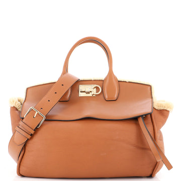 Salvatore Ferragamo Studio Satchel Leather with Shearling Large