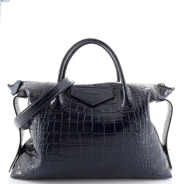 pause Kælder Fæstning Givenchy Antigona Soft Bag Crocodile Embossed Leather Medium Blue 2055591