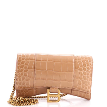 Balenciaga Hourglass Chain Wallet Crocodile Embossed Leather