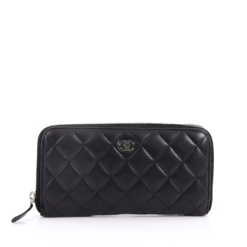 Chanel Zip Around Wallet Quilted Lambskin Long Black