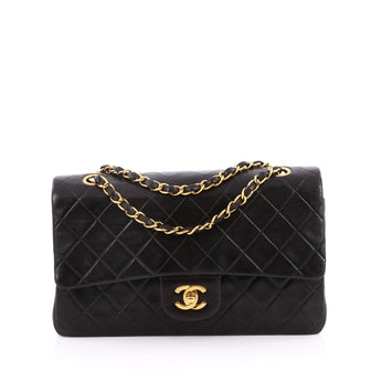 Chanel Vintage Classic Double Flap Bag Quilted Lambskin Medium Black