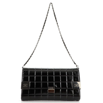 Chanel Chocolate Bar Chain Clutch Quilted Patent