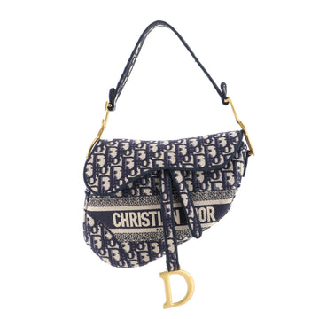 Christian Dior Saddle Handbag Logo Embroidered Oblique Canvas Medium