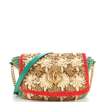 Gucci GG Marmont Flap Bag Raffia Small
