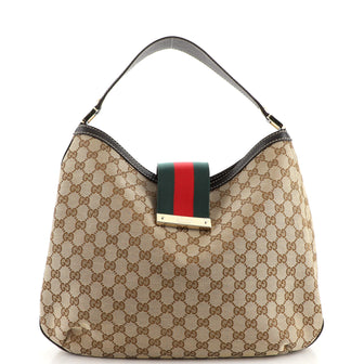 Gucci New Ladies Web Hobo GG Canvas Large