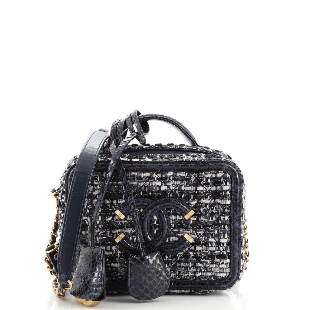 Chanel Filigree Vanity Case Quilted Tweed with Snakeskin Small
