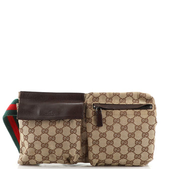 Gucci Vintage Double Belt Bag GG Canvas Small