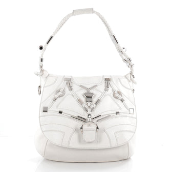 Gucci Techno Horsebit Convertible Hobo Embellished Leather White 2057306