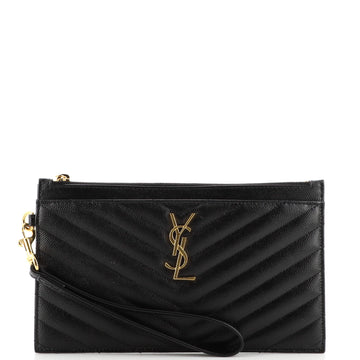 Saint Laurent Classic Monogram Zip Bill Pouch Matelasse Chevron Leather Large
