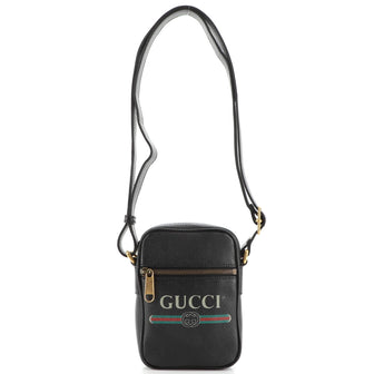 Gucci Logo Zip Messenger Bag Printed Leather Mini