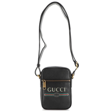 Gucci Logo Zip Messenger Bag Printed Leather Mini