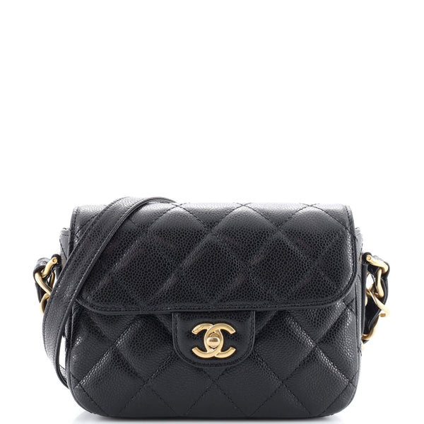 Chanel CC Adjustable Strap Flap Messenger Bag Quilted Caviar