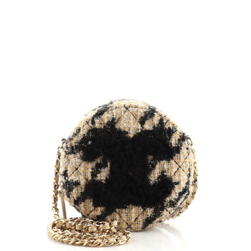 Chanel Round Clutch with Chain and Coin Purse Quilted Tweed with Shearling