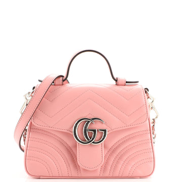 Gucci GG Marmont Top Handle Flap Bag Matelasse Leather Mini