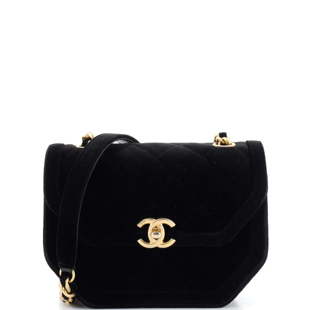 Chanel Place Vendome Geometric Flap Bag Quilted Velvet Mini Black 205760215