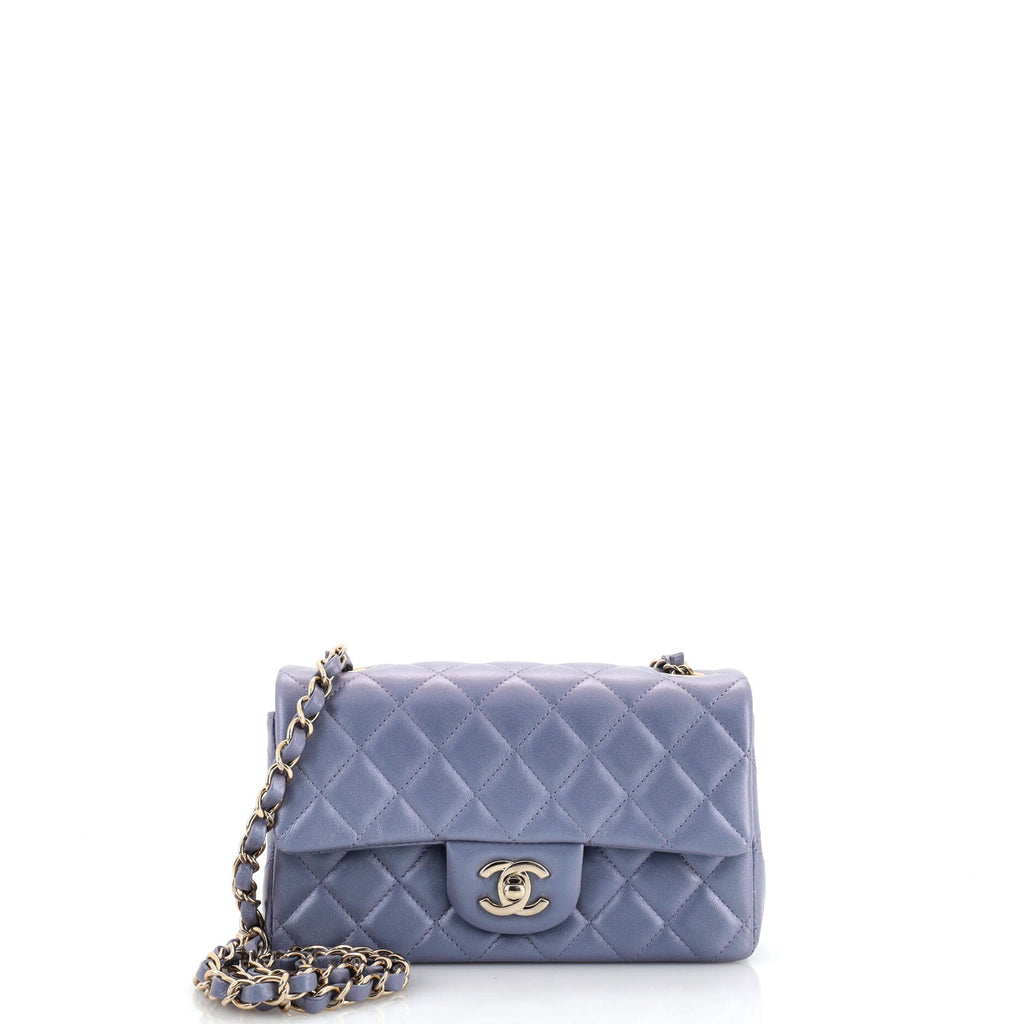 Chanel Classic Single Flap Bag Quilted Iridescent Lambskin Mini Purple