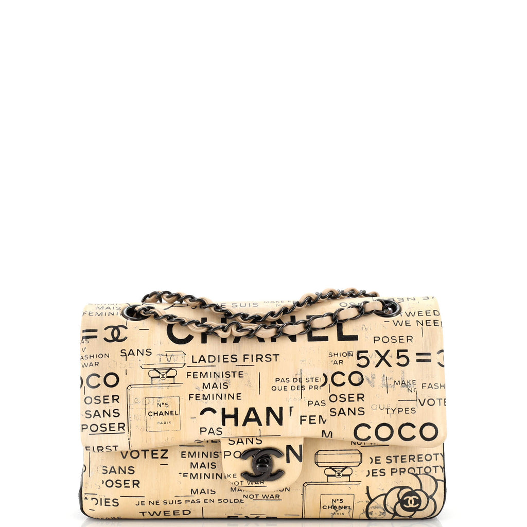Chanel Classic Double Flap Bag Hand Painted Lambskin Medium Neutral  205760281