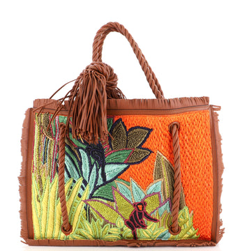 Valentino Garavani Rope Tote Embroidered Raffia and Leather