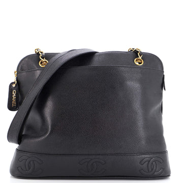 Chanel Vintage Stitched CC Shoulder Bag Caviar Large