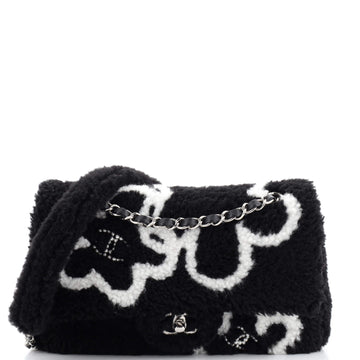 Chanel Classic Single Flap Bag Pearl Embellished Shearling Jumbo