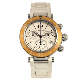Cartier Pasha de Cartier Seatimer Chronograph Quartz Watch Stainless Steel with Rose Gold and Rubber 37