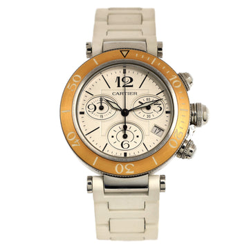 Cartier Pasha de Cartier Seatimer Chronograph Quartz Watch Stainless Steel with Rose Gold and Rubber 37